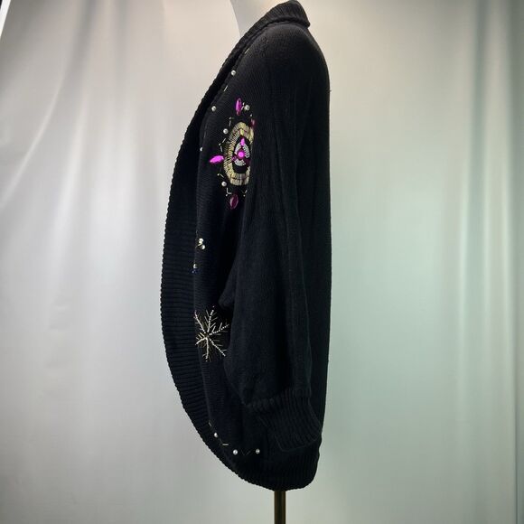 Vintage P’Galli Designs Black Embellished Cardigan Sweater Size Medium 80s 90s - Picture 7 of 9